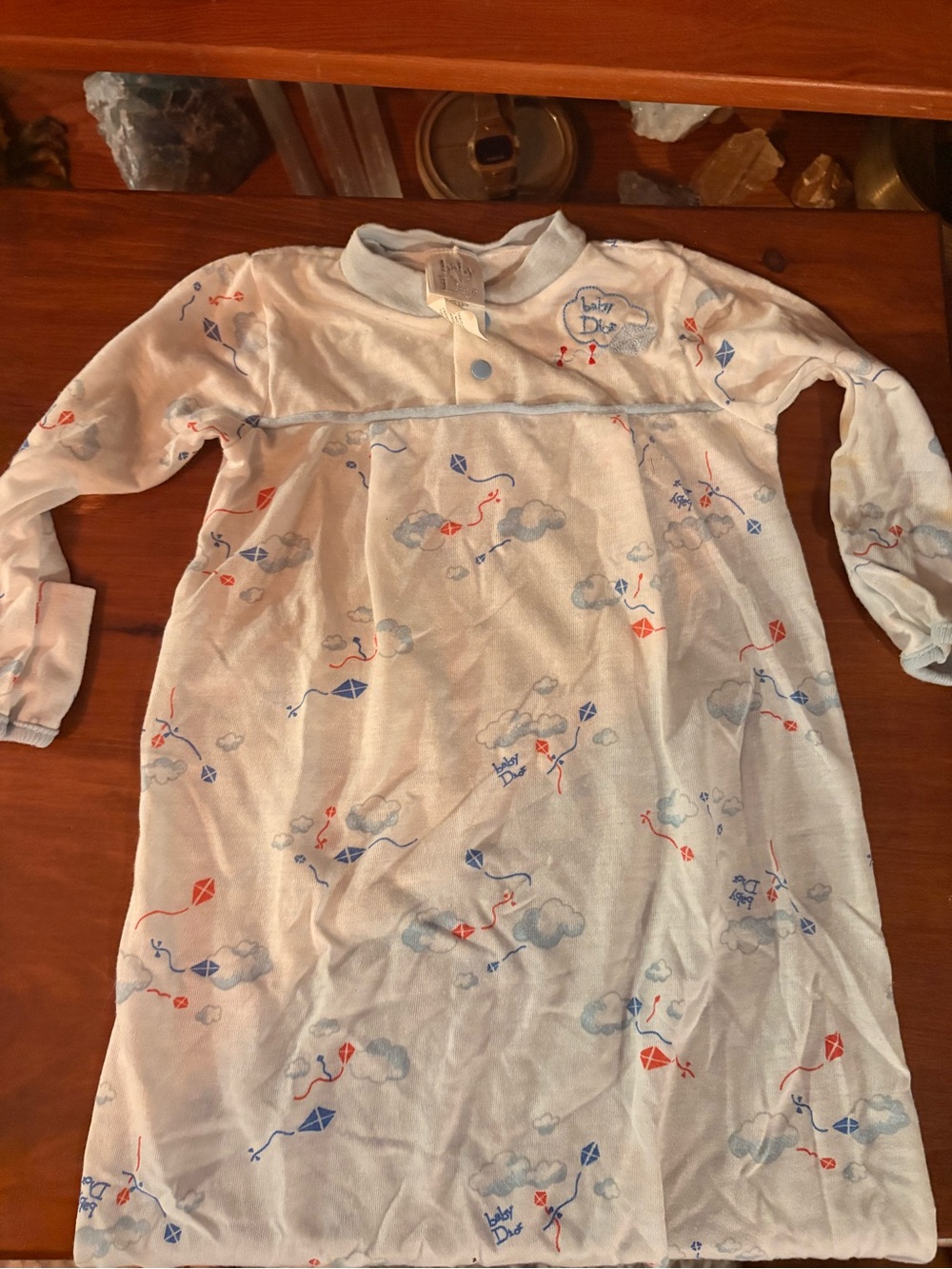 Vintage Baby Dior Blue & White Kids Nightgown with Kite Print